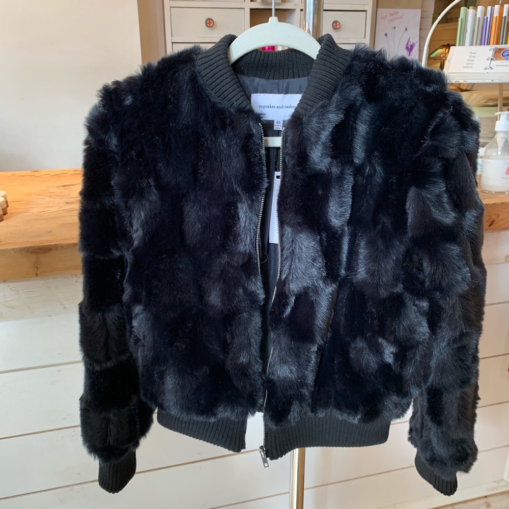 Cupcakes & Cashmere faux fur bomber jacket